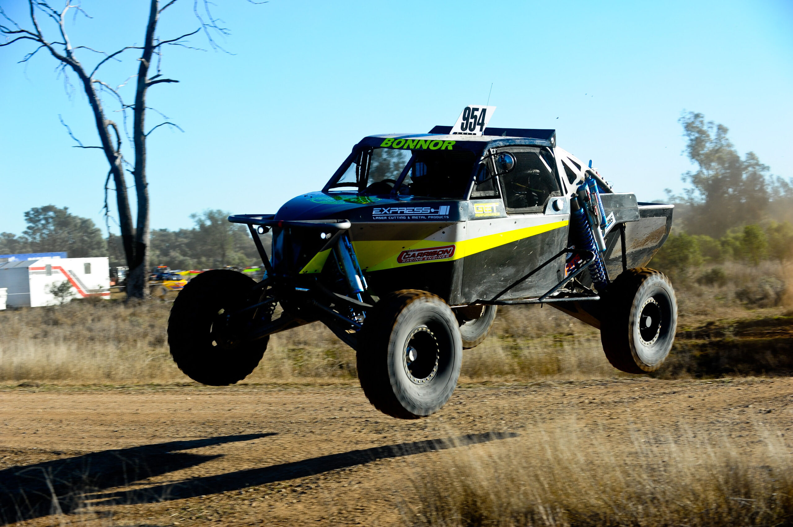 Close up shot of rally car